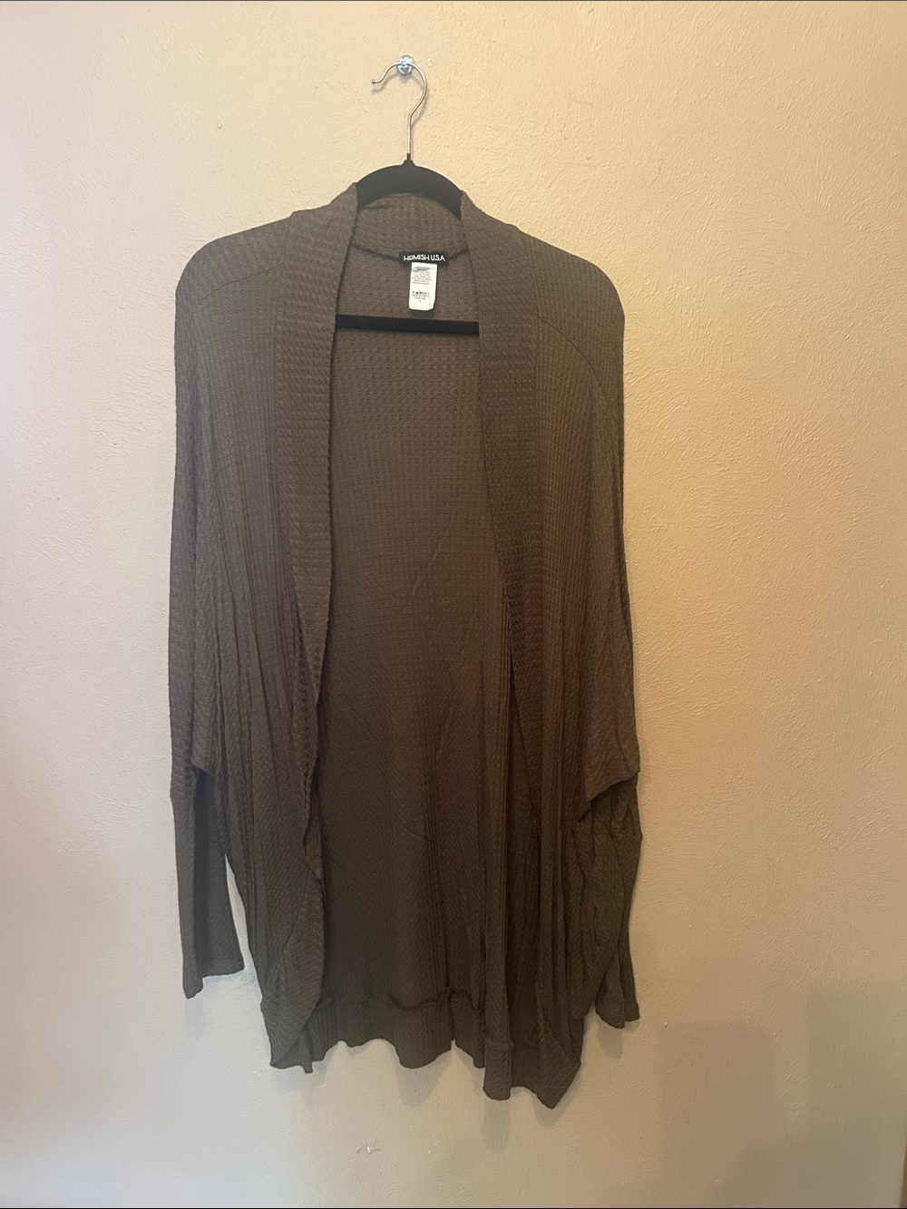 Caslon Open-Front Draped Cardigan in Olive Brown